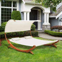 Outsunny Wooden Hammock Lounger-Cream(m-2)