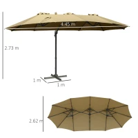 Outsunny 4.5 m Patio Parasol, Large Double-Sided Rectangular Garden Umbrella with Crank Handle, 360° Cross Base for Bench, Outdoor, Khaki(m-3)