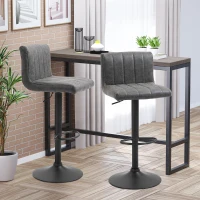 HOMCOM Adjustable Barstools Set of 2, Swivel Counter Bar Chairs, Bar Stools with Footrest, PU Leather, Gas Lift, Grey(m-2)