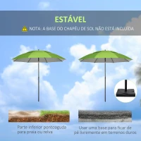 Outsunny Chapéu de Sol de Praia com Teto Duplo Ângulo Ajustável Proteção UV30+8 Varas de Aço e Bolsa de Transporte Ø185x205 cm Verde(m-7)