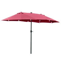 Outsunny 4.4m Double-Sided Sun Umbrella Patio Parasol LED Solar Lights Red(m-11)
