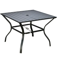 Outsunny 94 x 94 cm Garden Table with Parasol Hole, Outdoor Dining Garden Table for Four with Slatted Metal Plate Top, Black(m-11)