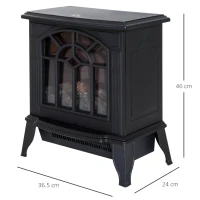 HOMCOM 1000W/2000W Freestanding Electrical Fireplace Indoor Heater Stove Log Wood LED Burning Effect Flame with Thermostat Control Black(m-3)