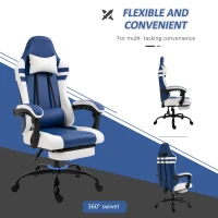 Vinsetto PU Leather Gaming Chair with Headrest, Footrest, Wheels, Adjustable Height, Racing Gamer Chair, Blue White(m-7)