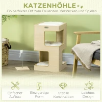 PawHut kattengrot, kattenhuis, 3-laags kattenkast met kussen, eikenhout(m-6)