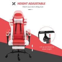 Vinsetto PU Leather Gaming Chair with Headrest, Footrest, Wheels, Adjustable Height, Racing Gamer Chair, Red White(m-4)