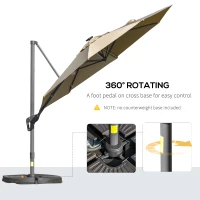 Outsunny 3m LED Square Outdoor Umbrella Adjustable Garden Umbrella w/ Base Solar Lights Khaki(m-6)