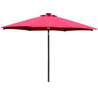 Outsunny 2.7m Garden Parasol Sun Umbrella w/ LED Solar Light Angled Canopy Red(m-11)