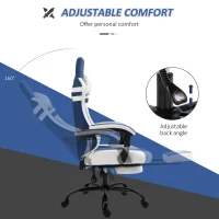 Vinsetto PU Leather Gaming Chair with Headrest, Footrest, Wheels, Adjustable Height, Racing Gamer Chair, Blue White(m-5)