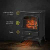 HOMCOM Freestanding Electric Fireplace Indoor Heater Glass View Log Wood Burning Effect Flame Portable Fireplace Stove 950/1850W Black(m-4)
