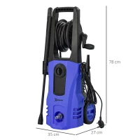 DURHAND Hidrolimpiadora 1800W Caudal 510 L/h Bomba de Aluminio Presión de 150 Bar Manguera 6m Incluye Cepillo 35x27x78 cm Azul(m-3)