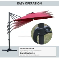 Outsunny 3(m) LED Cantilever Parasol Outdoor Sun Umbrella w/ Base Solar Lights Red(m-5)