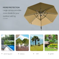 Outsunny 3m LED Square Outdoor Umbrella Adjustable Garden Umbrella w/ Base Solar Lights Khaki(m-5)