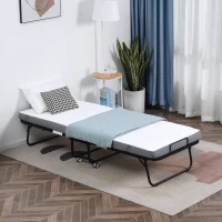 HOMCOM Folding Bed with 10cm Mattress, Portable Foldable Guest Bed with Sturdy Metal Frame on Wheels(m-2)