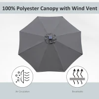 Outsunny 2.7m Garden Parasol Sun Umbrella w/ LED Solar Light Angled Canopy Grey(m-7)