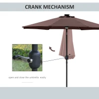Outsunny 2.7m Garden Parasol Sun Umbrella Patio Summer Shelter w/ LED Solar Light, Angled Canopy, Vent, Crank Tilt, Coffee Brown(m-6)