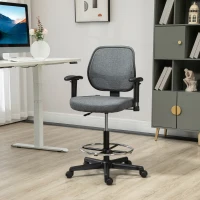 Vinsetto Drafting Chair, Fabric Office Chair, Ergonomic Painting Chair with Height Armrest Adjustable and Foot Ring, 360° Swivel Stool Chair for Standing Desk, Grey(m-10)