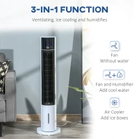 HOMCOM Portable Air Cooler, 3L Tank Evaporative Ice Cooling Tower Fan with 3 Modes, 3 Speeds, Remote, Timer, 60° Oscillating, Portable Swamp Cooler for Home Bedroom, White(m-6)