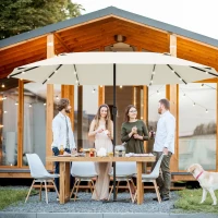 Outsunny 4.4m Double-Sided Sun Umbrella Patio Parasol LED Solar Lights Cream White(m-2)