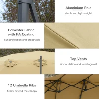 Outsunny 4.5 m Patio Parasol, Large Double-Sided Rectangular Garden Umbrella with Crank Handle, 360° Cross Base for Bench, Outdoor, Khaki(m-8)