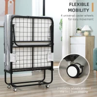 HOMCOM Folding Bed with 10cm Mattress, Portable Foldable Guest Bed with Sturdy Metal Frame on Wheels(m-7)