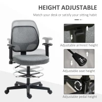Vinsetto Drafting Chair, Fabric Office Chair, Ergonomic Painting Chair with Height Armrest Adjustable and Foot Ring, 360° Swivel Stool Chair for Standing Desk, Grey(m-4)