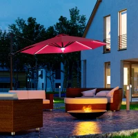 Outsunny 3(m) LED Cantilever Parasol Outdoor Sun Umbrella w/ Base Solar Lights Red(m-2)