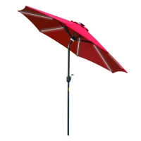 Outsunny 2.7m Garden Parasol Sun Umbrella w/ LED Solar Light Angled Canopy Red(m-1)
