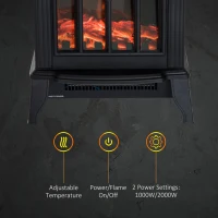 HOMCOM 1000W/2000W Freestanding Electrical Fireplace Indoor Heater Stove Log Wood LED Burning Effect Flame with Thermostat Control Black(m-5)