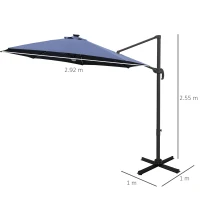 Outsunny 3(m) LED Cantilever Parasol Outdoor Sun Umbrella w/ Base Solar Lights Blue(m-3)