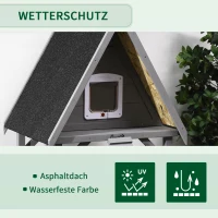 PawHut Katzenhaus mit 2 Ebenen, Katzenhöhle, 1 Rampe, wetterbeständig, Dunkelgrau + Schwarz(m-5)