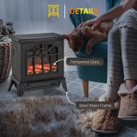 HOMCOM 1000W/2000W Freestanding Electrical Fireplace Indoor Heater Stove Log Wood LED Burning Effect Flame with Thermostat Control Black(m-7)