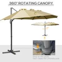 Outsunny 4.5 m Patio Parasol, Large Double-Sided Rectangular Garden Umbrella with Crank Handle, 360° Cross Base for Bench, Outdoor, Khaki(m-4)