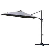 Outsunny 3(m) LED Cantilever Parasol Outdoor Sun Umbrella w/ Base Solar Lights Grey(m-11)
