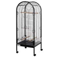 PawHut Gaiola para Pássaros com 3 Poleiros de Madeira Amovíveis Bandeja Comedouros e Rodas com Travão 54x54x151 cm Preto(m-11)