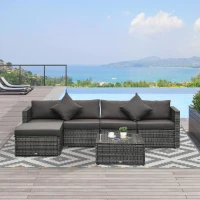 Outsunny 6 Piece Outdoor Patio PE Rattan Wicker Sectional Sofa Deluxe Furniture Set(m-14)