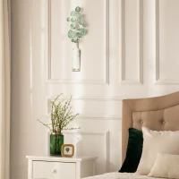 HOMCOM Decoración de Pared de Metal 3D con Planta con Jarrón Adorno de Pared Metálico para Salón 18x56 cm Verde y Plata(m-2)