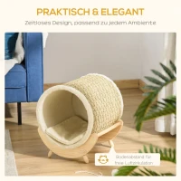 PawHut Katzenhöhle mit Kratzfläche inkl. Kissen, Kratztonne, 41 cm x 38 cm x 43 cm, Natur + Beige(m-6)