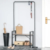 HOMCOM Perchero Burro con Zapatero y Banco 3 en 1 Perchero de Pie Giratorio 360° con Estante Mueble Recibidor Múltiples Formas para Entrada 159x30x158 cm Natural y Negro(m-10)