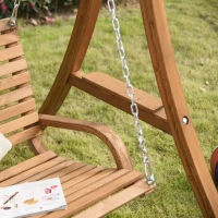 Outsunny 2 Seat Wooden Swing Chair Wood Swing Bench Chair With Canopy and Cup Holder for Patio Garden(m-8)