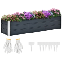 Outsunny Steel Raised Garden Bed Planter Flower Pot Flower Pot with Gloves Gray 183 x 47 x 40 cm