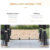 Outsunny 3 Seater Swing Chair 3-in-1 Convertible Garden Swing Seat Bed Gazebo Patio Bench Outdoor with Double Tier Canopy, Cushioned Seat, Mesh Sidewalls, Beige(m-8)