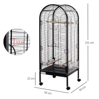 PawHut Gaiola para Pássaros com 3 Poleiros de Madeira Amovíveis Bandeja Comedouros e Rodas com Travão 54x54x151 cm Preto(m-3)
