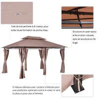 Outsunny Tonnelle Barnum pavillon de Jardin Style Colonial Double Toit Toiles latérales Amovibles 3L x 4l x 2,8H m chocolat(m-6)