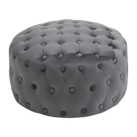HOMCOM Taburete Otomana Puf Tapizada en Terciopelo con Botones Diseño Vintage Reposapiés Acolchado Suave Φ60x33 cm Gris Oscuro(m-1)