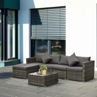 Outsunny 6 Piece Outdoor Patio PE Rattan Wicker Sectional Sofa Deluxe Furniture Set(m-2)
