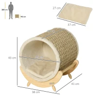 PawHut Katzenhöhle mit Kratzfläche inkl. Kissen, Kratztonne, 41 cm x 38 cm x 43 cm, Natur + Beige(m-3)