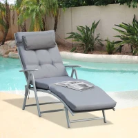 Outsunny Patio Sun Lounger Garden Textilene Foldable Reclining Chair Adjustable Recliner with Cushion Pillow - Grey(m-11)