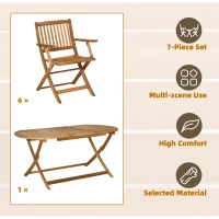 Outsunny 7 Piece Wooden Garden Dining Set with Umbrella Hole, Folding Dining Table and Armchairs with Parasol Hole, 6 Seater Outdoor Patio Furniture for Backyard, Deck and Balcony, Teak(m-4)