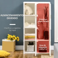 HOMCOM Armario Ropero Plegable Armario de Ropa Portátil con 5 Estantes y 1 Barra para Colgar 69x50x136 cm Blanco(m-4)